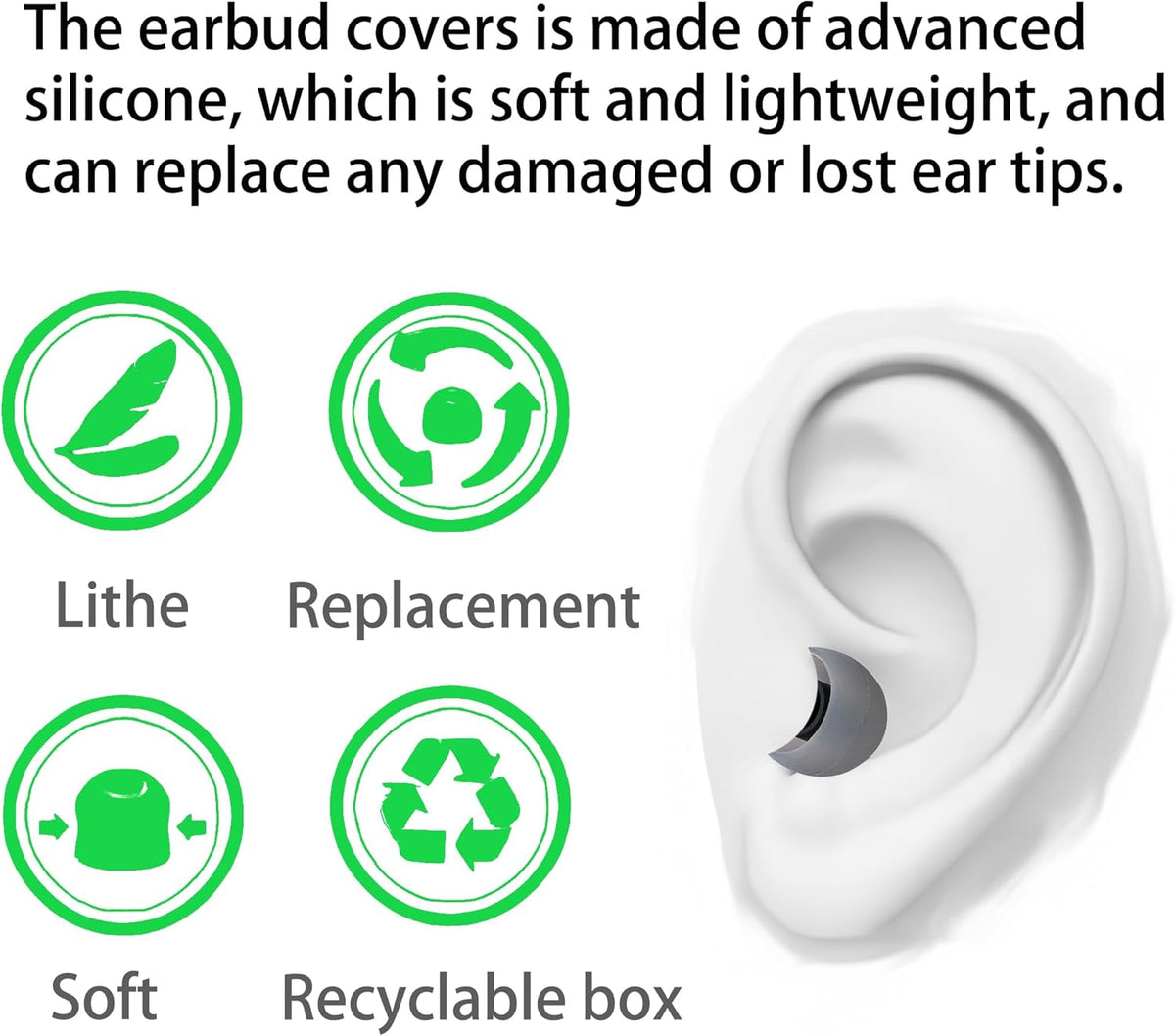 Earbud Replacement Tips Silicone Earbud Tips Eartips Fit Most in-Ear Earbuds(Inner Hole 3.8mm -5.1mm) Headphone Earbuds Rubber Tips 9 Pairs S M L