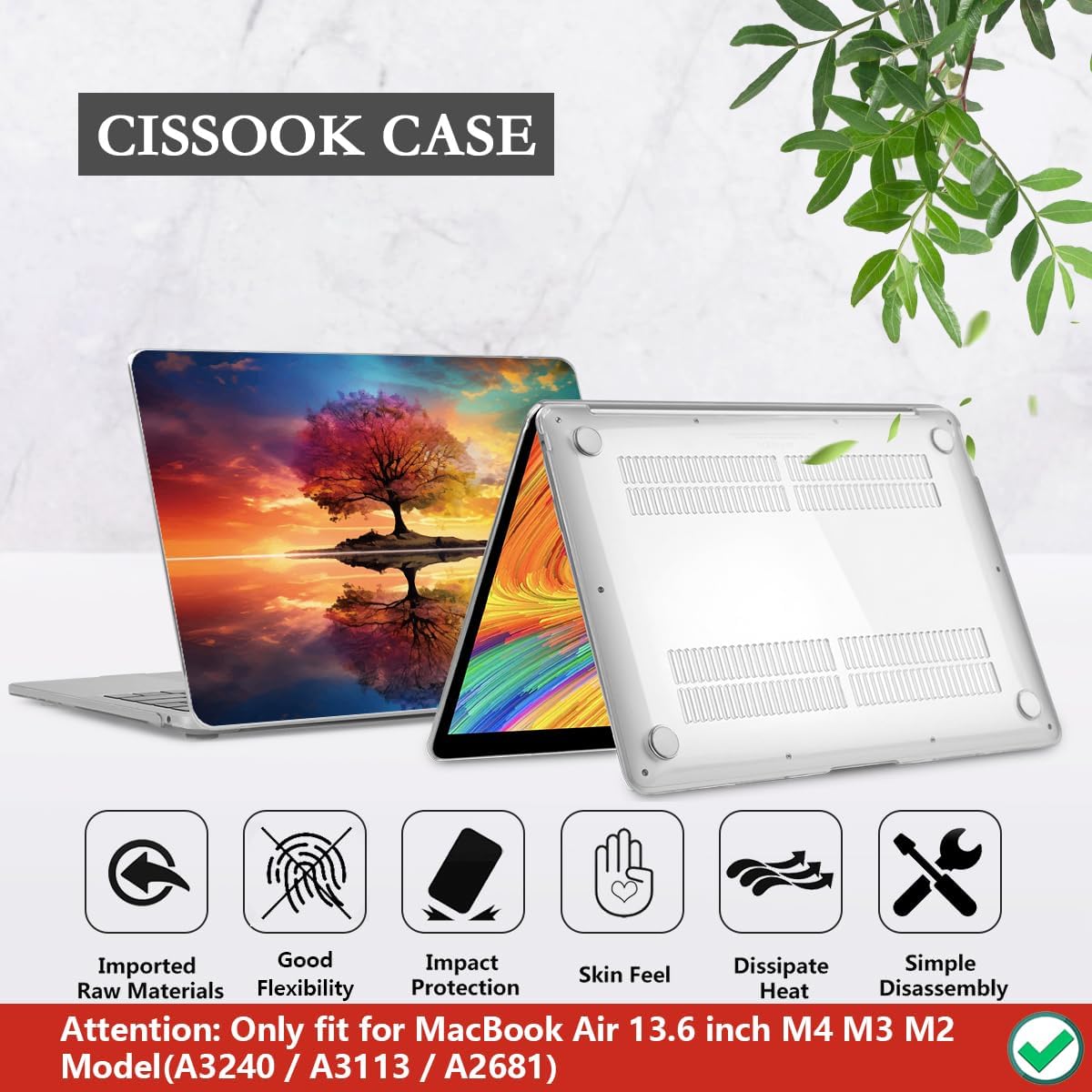 CISSOOK Compatible with MacBook Air 13.6 inch Case 2025 2024 2023 2022 Release Model A3240 A3113 A2681, Protective Plastic Hard Shell Case Cover for MacBook Air 13 inch M2 M3 M4, Tree Landscape