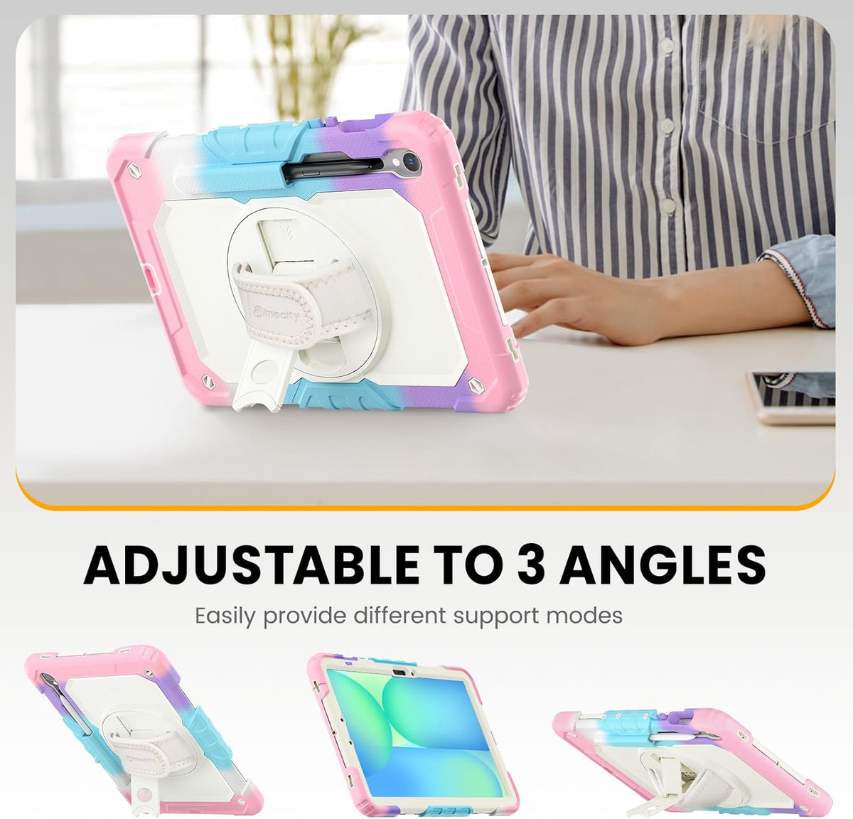 Timecity Case for Samsung Galaxy Tab S10 FE/ S9 FE 5G 10.9 Inch/ S9 11 Inch - Heavy Duty Protective Cover with Screen Protector, Rotating Stand, Shoulder Strap, S Pen Holder | Kids-Friendly, Pink Camo