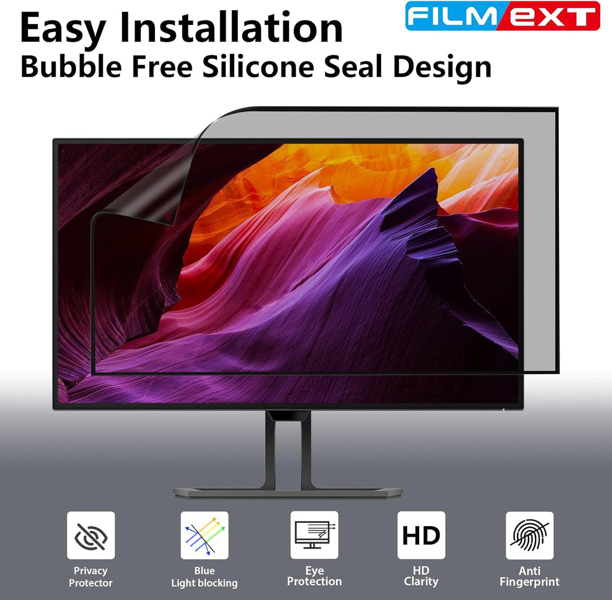 FILMEXT [2 Pack 21.5 Inch Computer Privacy Screen Filter for 16:9 All-in-One Desktop/Frameless Monitor- Removable Blue Light UV Blocking Privacy Shield for Thin Bezel Computer