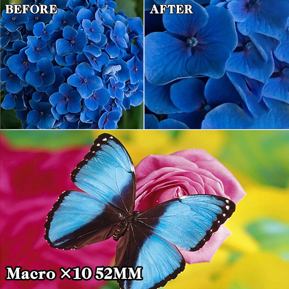10 in 1 Cell Phone Camera Lens Kit, 52MM Clip-On CPL Phone Camera Lens Filter Kit Including 10x Macro, CPL Polarizer, 7 Colour Filters Compatible with iPhone and Other Phones