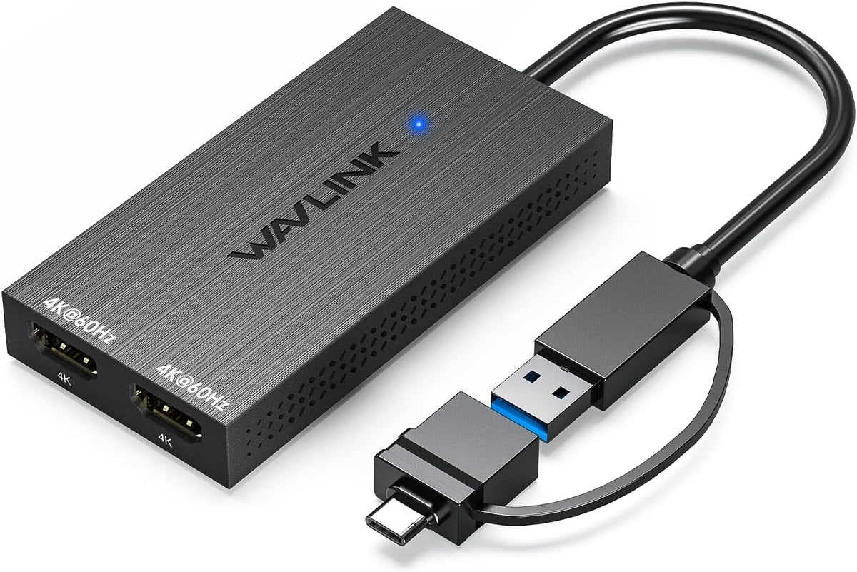 WAVLINK USB-C & USB-A to Dual HDMI Adapter 4K@60Hz for 2 Monitors, DisplayLink Certified, Compatible with Mac M1/M2/M3, Windows, ChromeOS, Android, HarmonyOS (No Linux/iPad/iOS/HDCP)