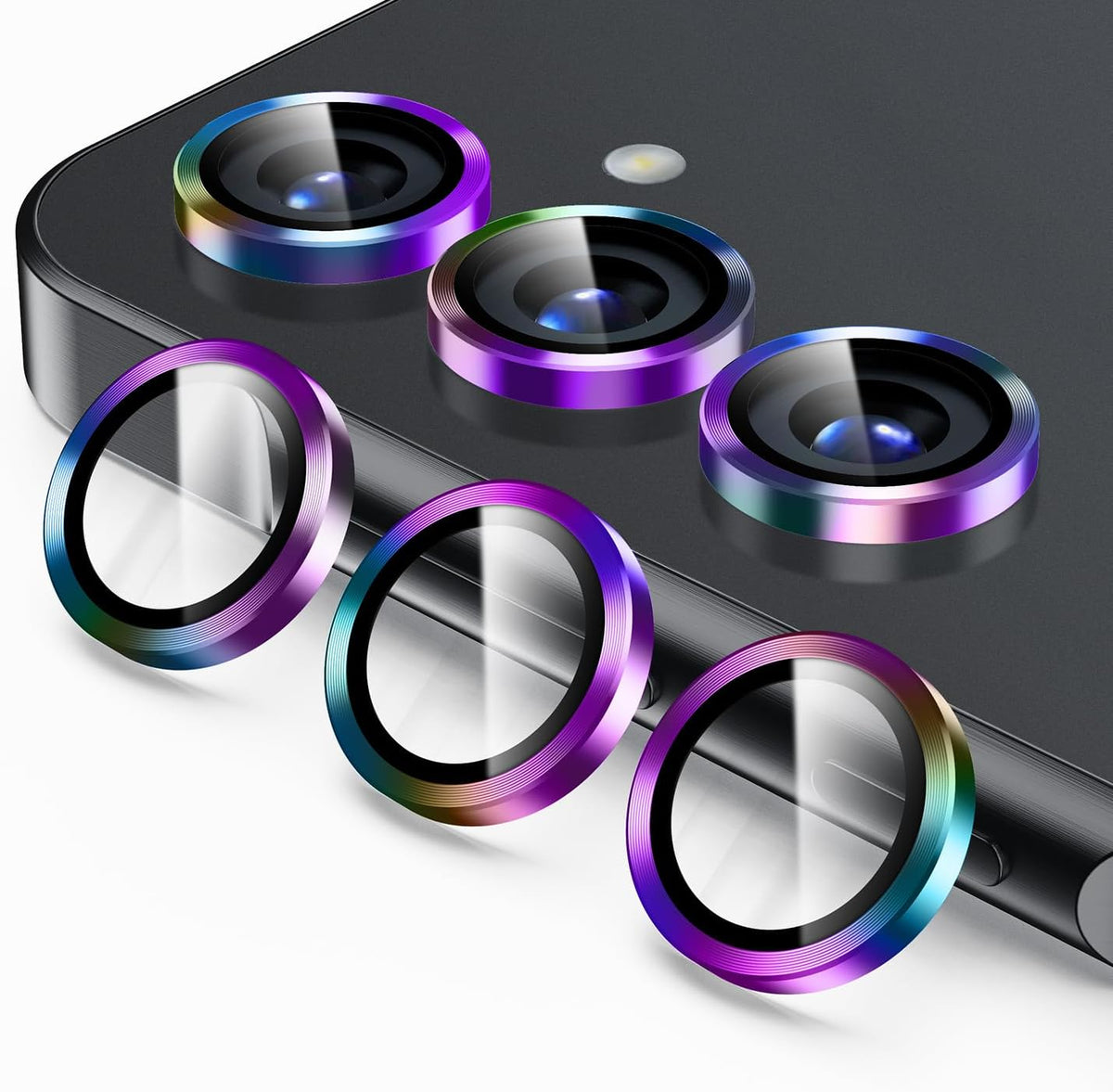 Korecase for Galaxy S25 Plus Camera Lens Protector, 9H Tempered Glass Anti Scratch Camera Screen Protector Shockproof Film Metal Ring Lens Protector for Galaxy S25+Plus,Colorful