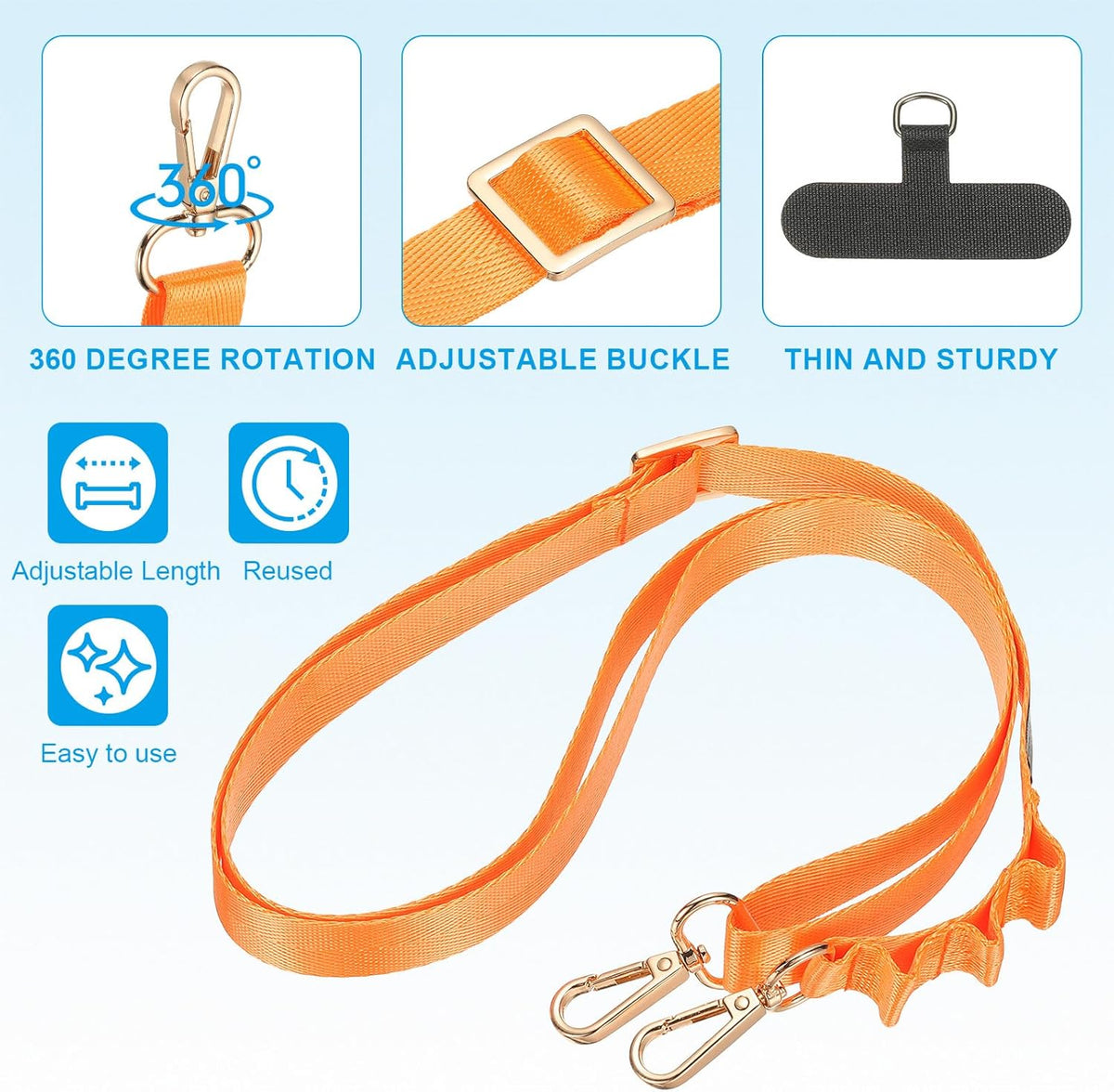PATIKIL Universal Cell Phone Lanyard, Adjustable Crossbody Phone Strap Anti-Theft Polyester Neck Lanyard with Patches for Concerts Gym Travel Secure Hands-Free Carry, Orange
