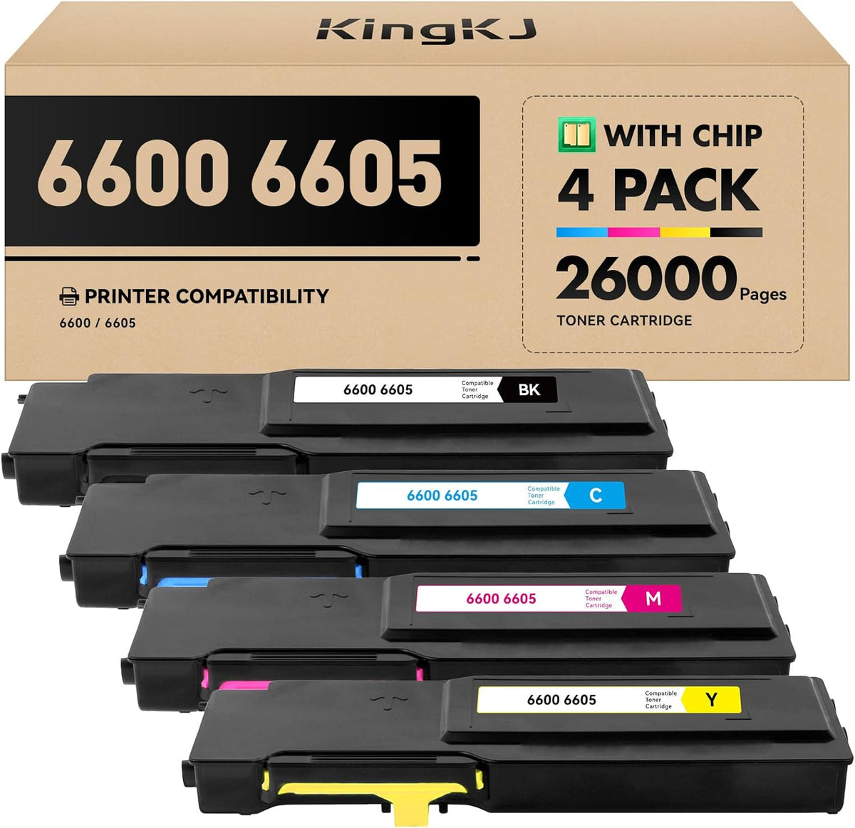 6600 6605 Toner Cartridge Set 4-Pack High Capacity Replacement for Xerox 106R02228 106R02225 106R02226 106R02227 Compatible with Xerox Phaser 6600 Workcenter 6605 Printer Ink Black Cyan Magenta Yellow