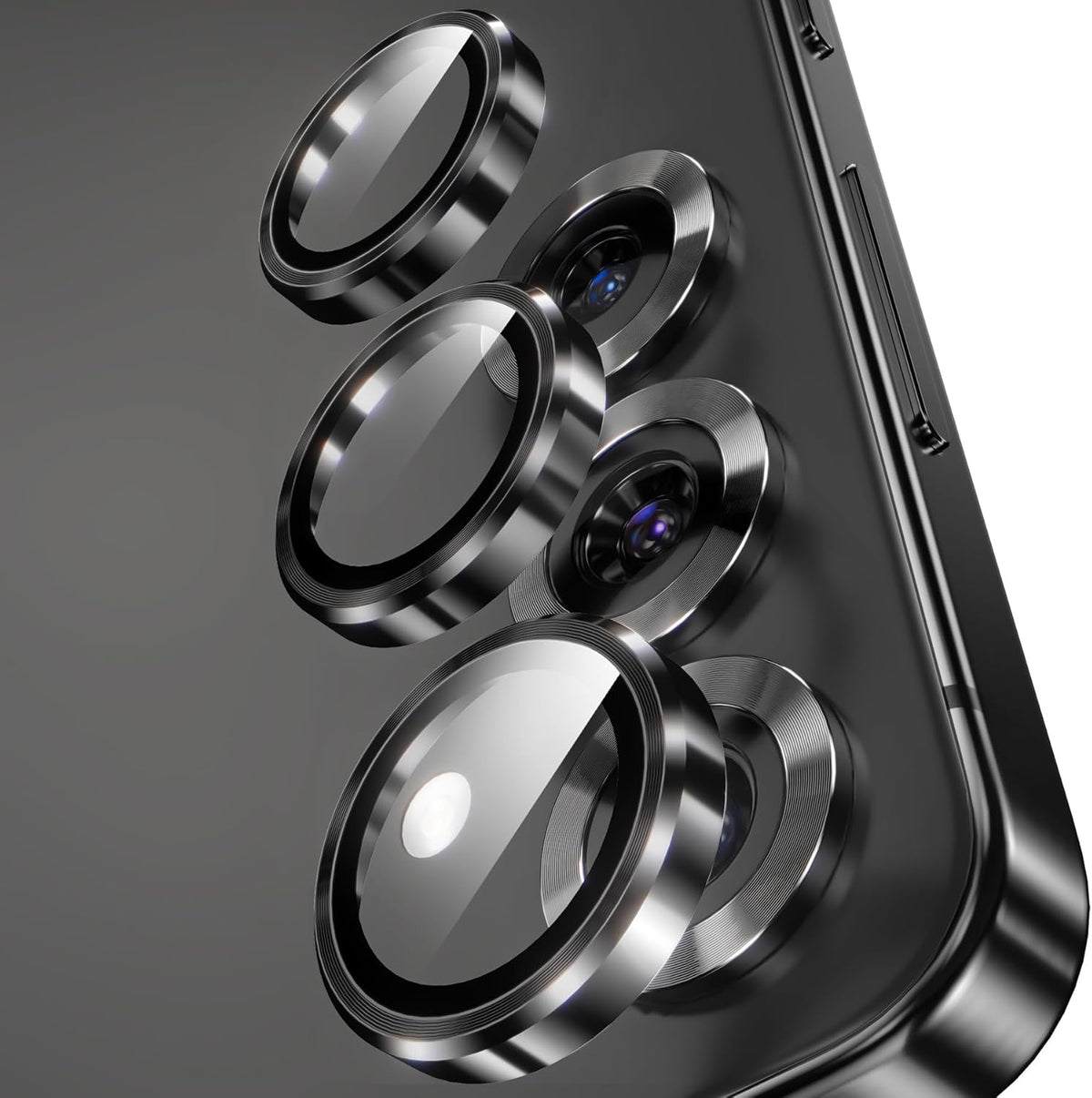 YWXTW Camera Lens Protector for Samsung Galaxy S25+ Plus Accessories [1:1 Fit & Ultra Clarity] 9H Tempered Glass Metal Individual Ring Camera Cover Screen Protector, Case Friendly (Black)