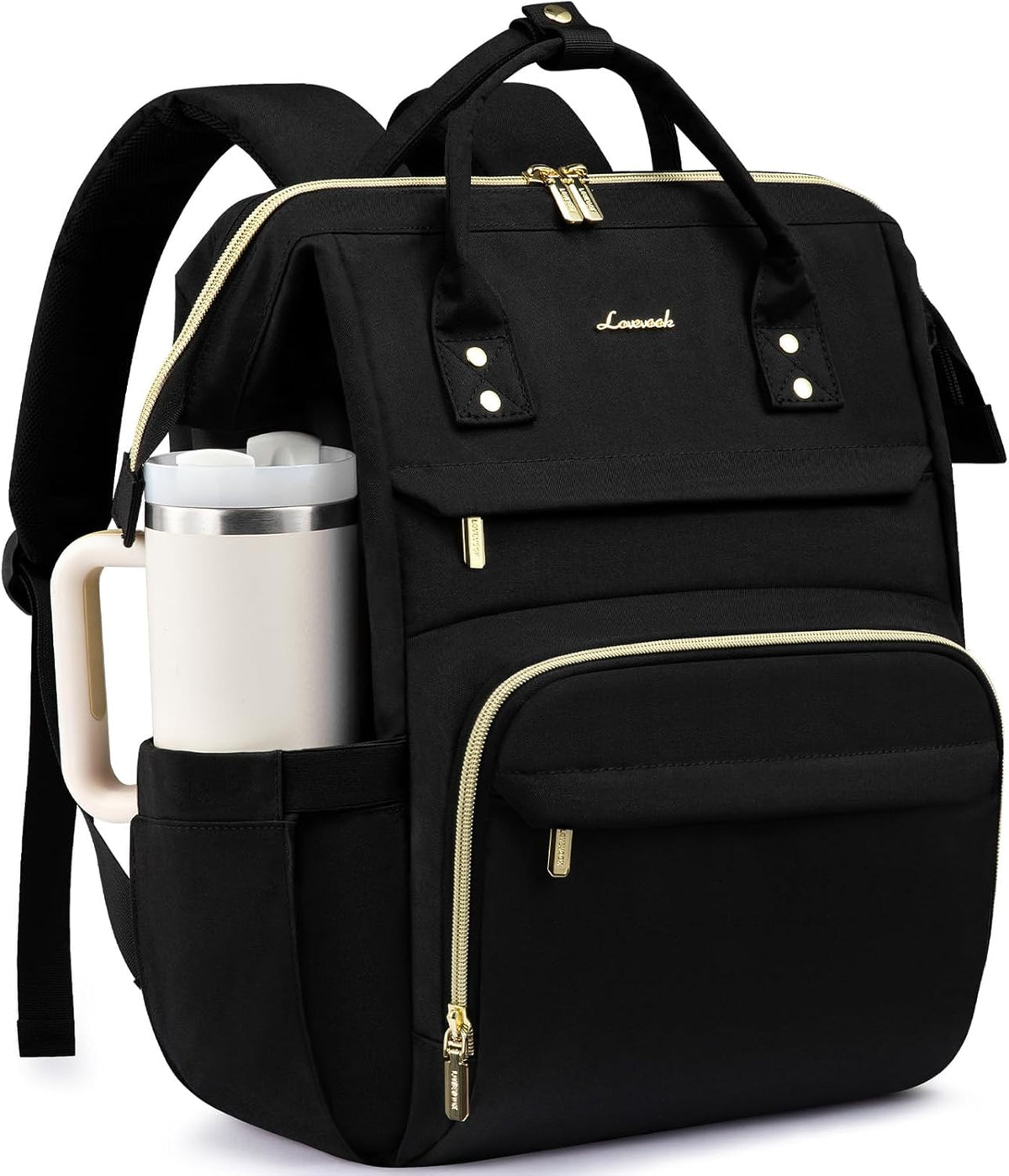 Backpack Pocket,15.6 inch Backpack Backpack Daypack,Black LOVEVOOK Laptop for Women with Giant Tumbler Holder