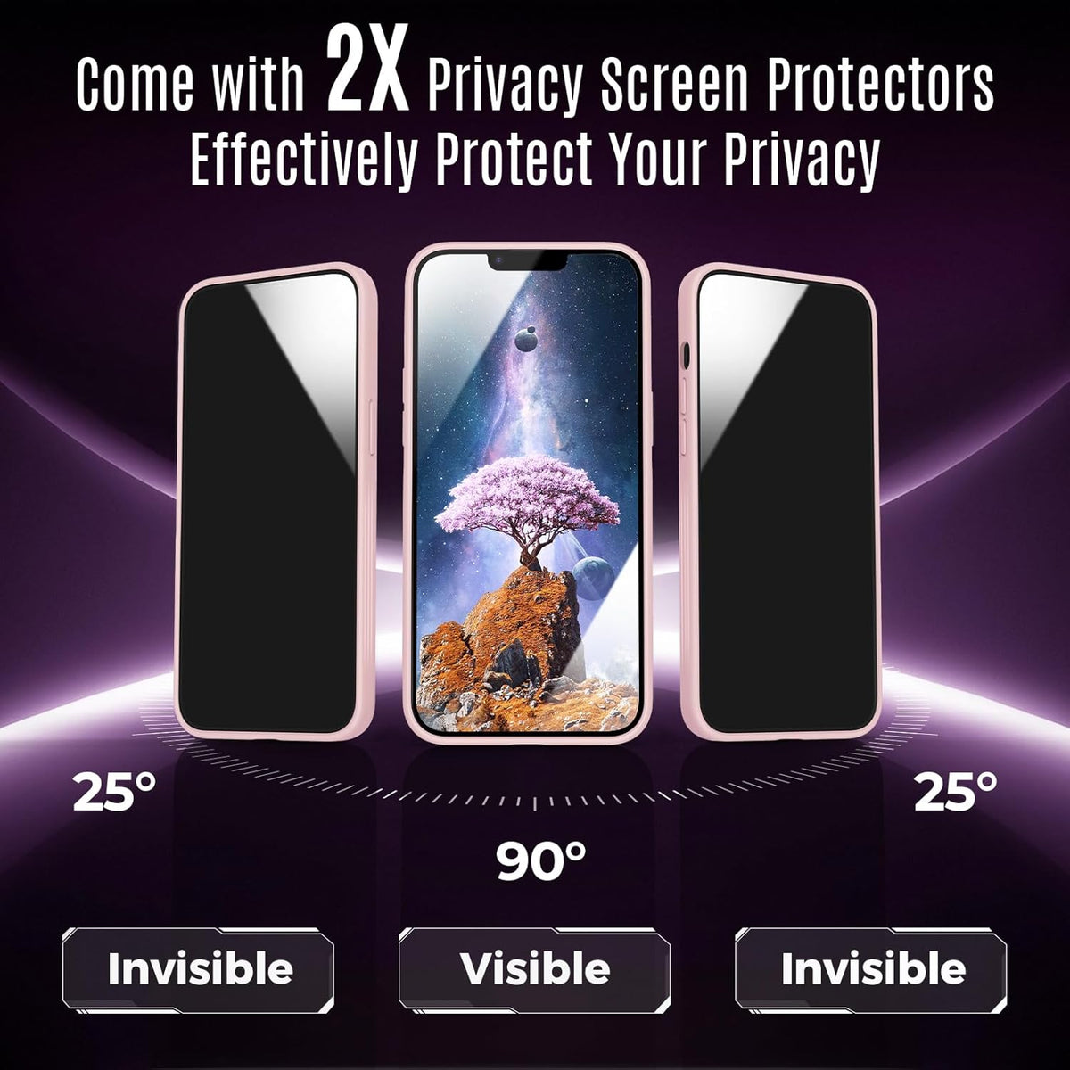 Designed for iPhone 13 Case, Compatible with MagSafe, with Privacy Screen Protectors X2, [Camera Protection] [15FT Military Drop Protection] Shockproof Phone Case, 6.1", Pink