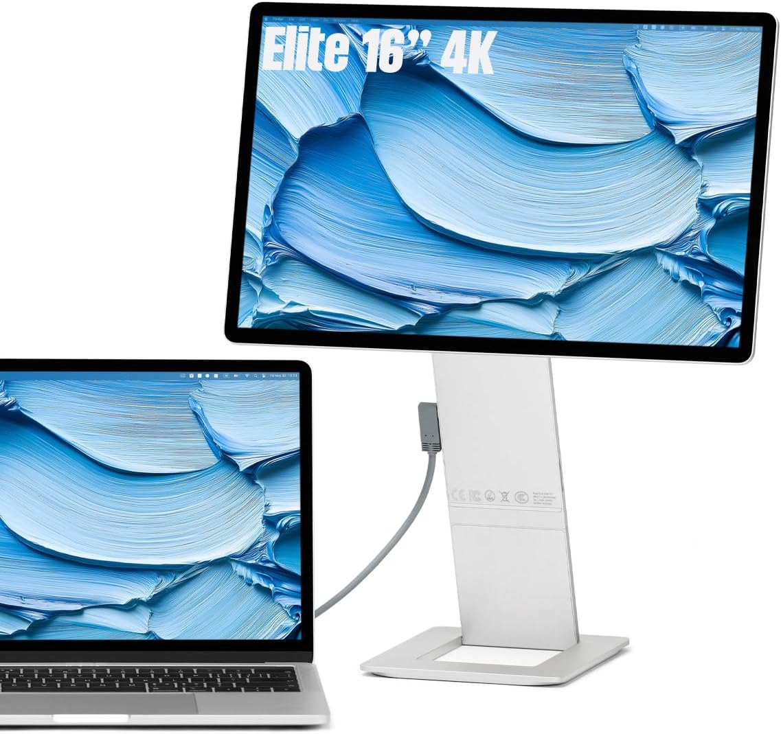 SOTSU FlipAction Elite 16" Portable Monitor | 4K | Super Compact | Pivot Rotate | 3840x2400 DCI P3 | 60Hz | 450 Nits | Full Metal CNC | Perfect Match for Mac and Windows (Silver)