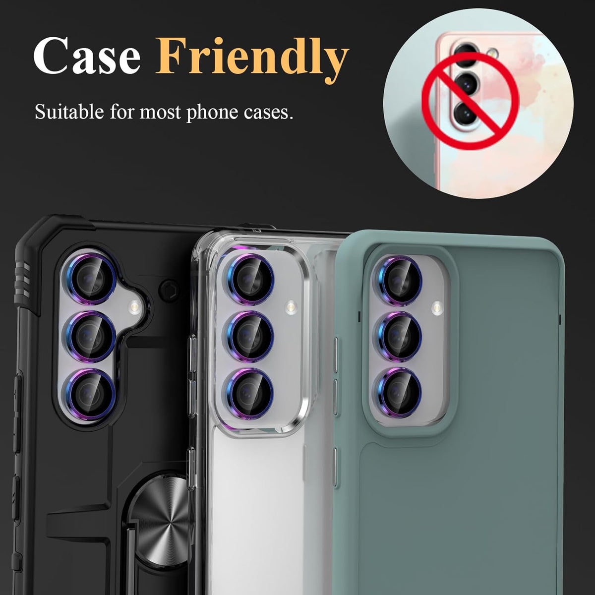 YWXTW Camera Lens Protector for Samsung Galaxy S24 Plus Accessories, 9H Tempered Glass Metal Individual Ring Camera Cover Screen Protector for S24 Plus, Case Friendly, Anti Scratch (Multi-Coloured)