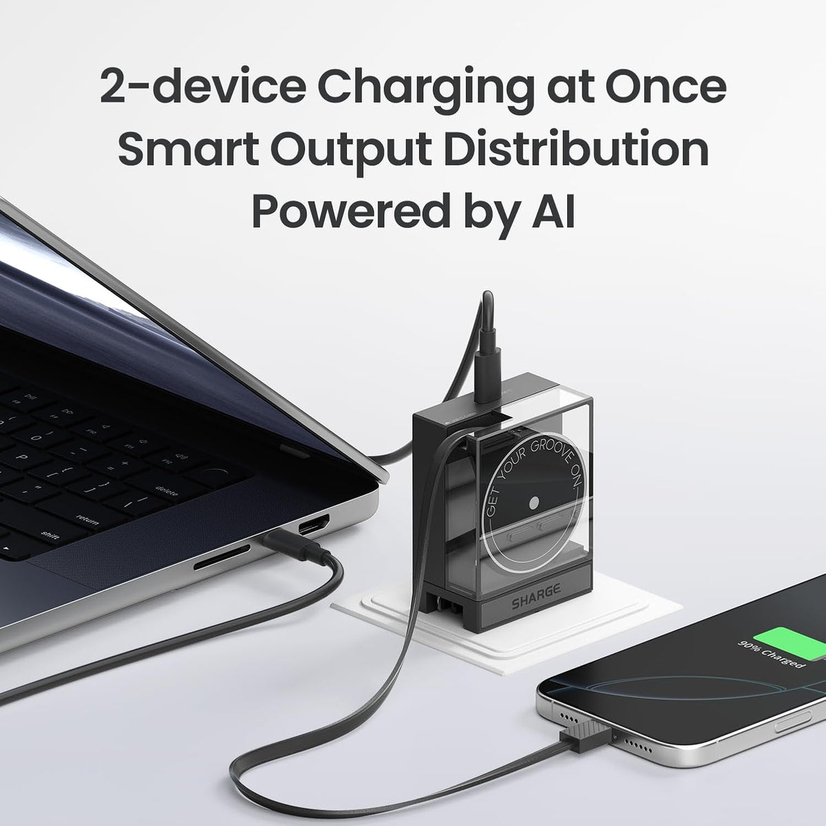 Retractable 65W USB C Charger, GaN Power Wall Charger with Retractable Cable, 2 Devices PD Fast Charging for MacBook Pro/Air, iPhone 16,Pixel Book, iPad Pro Black