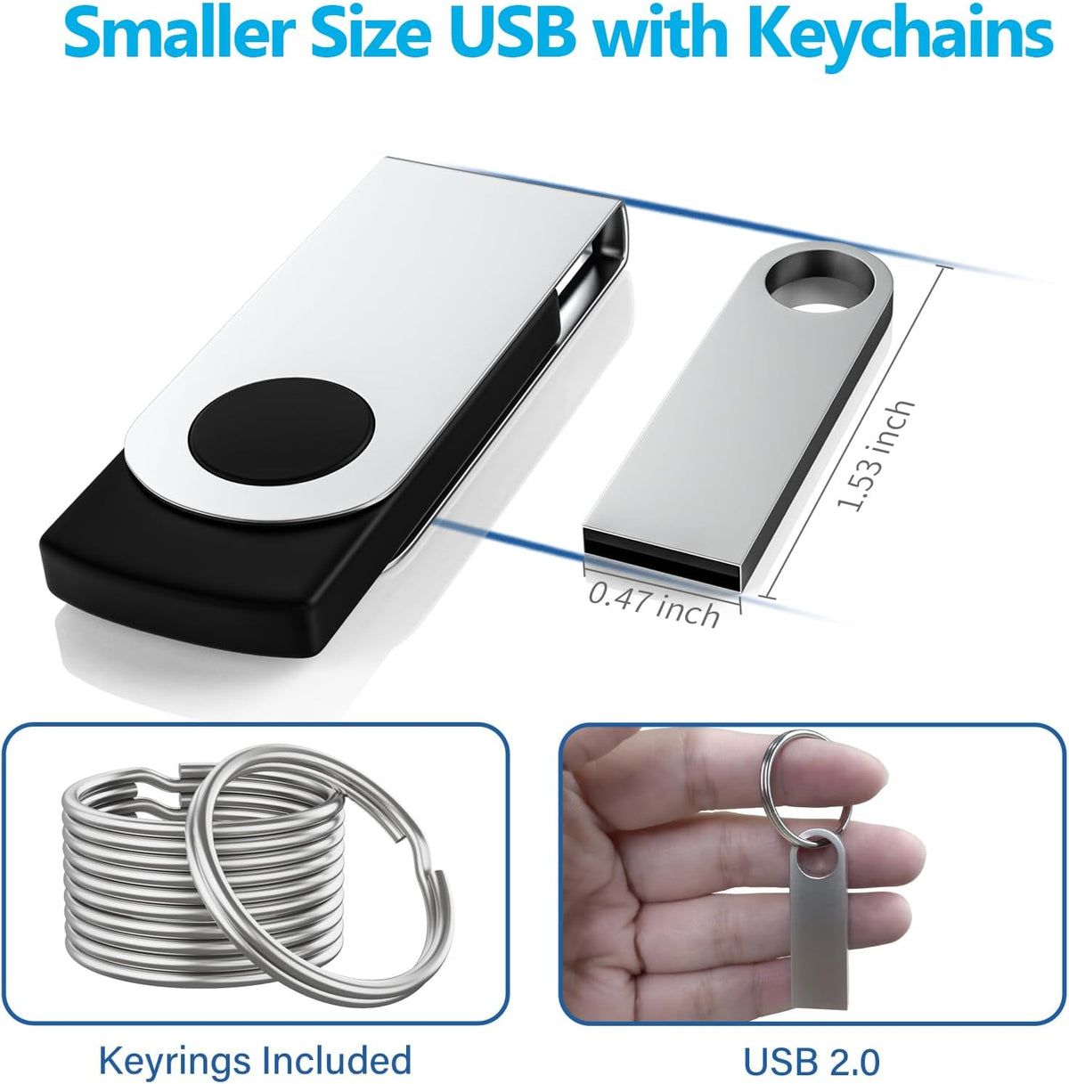 ABLAZE 4GB Flash Drive 20 Pack, Metal USB 2.0 Thumb Drives with Keychains USB Sticks Pendrives (Sliver)