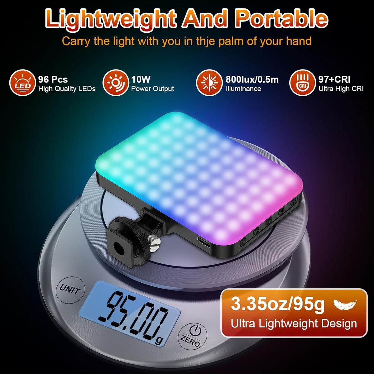 Hagibis RGB Video Light, 360° Full Color Selfie Light LED Camera Light with 3 Cold Shoe Mounts/CRI 97+/20 Scene Modes/2200mAh Rechargeable Portable Phone Light Photography Selfie Lighting