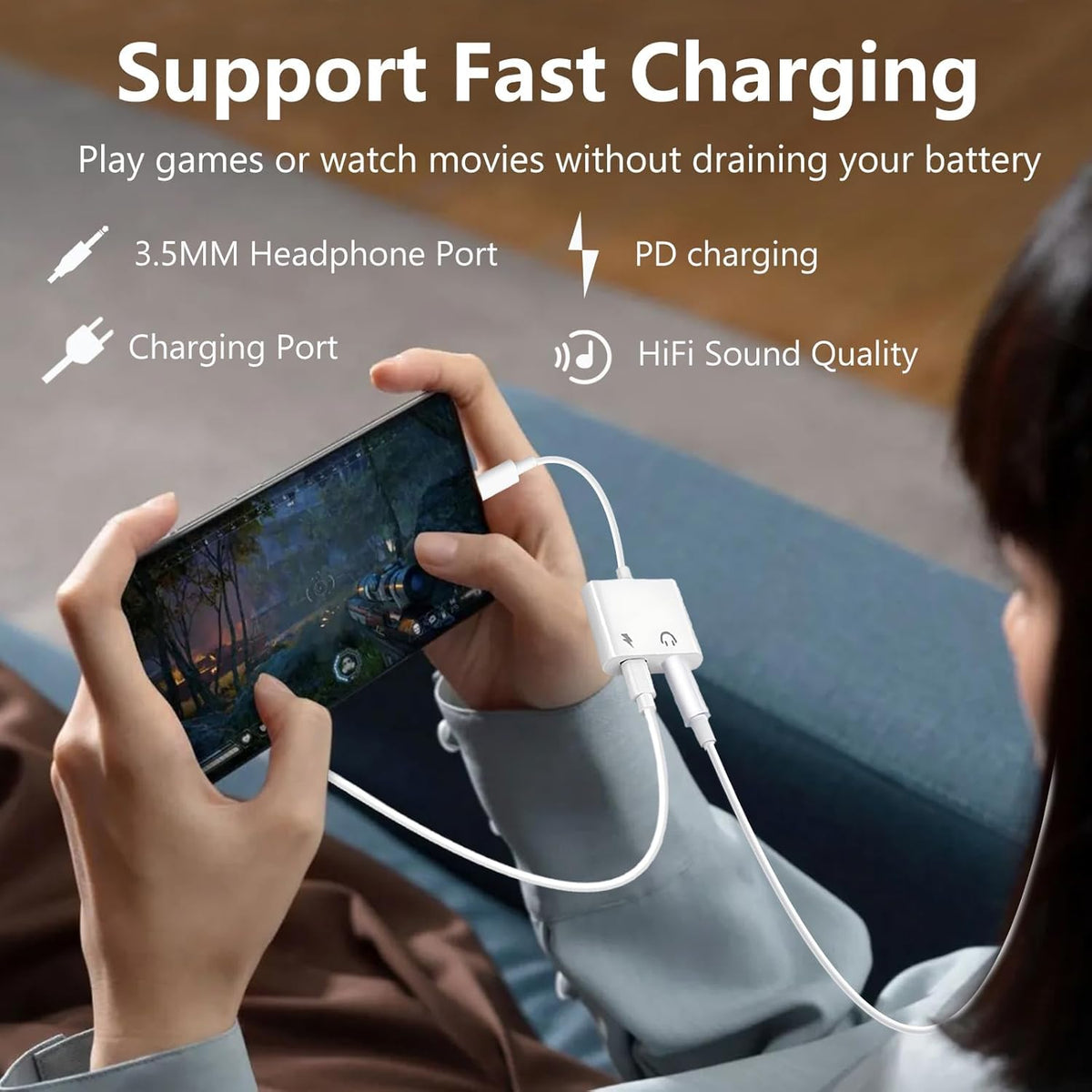 Seulliya USB C to 3.5mm Headphone Jack and Charger Adapter, 2-in-1 Audio & Fast Charging Splitter for Apple iPhone 17/16/15/Pro/Pro Max, iPad, Samsung, Pixel, and More 5Pack