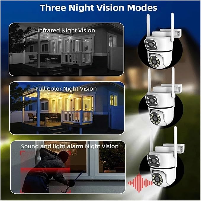 10MP Dual-Lens 5G WiFi Camera PTZ Outdoor 4K HD Dual Screen Home Security-Protection Camera Color Night Vision Surveillance(AU Plug8MP NO SD Card)