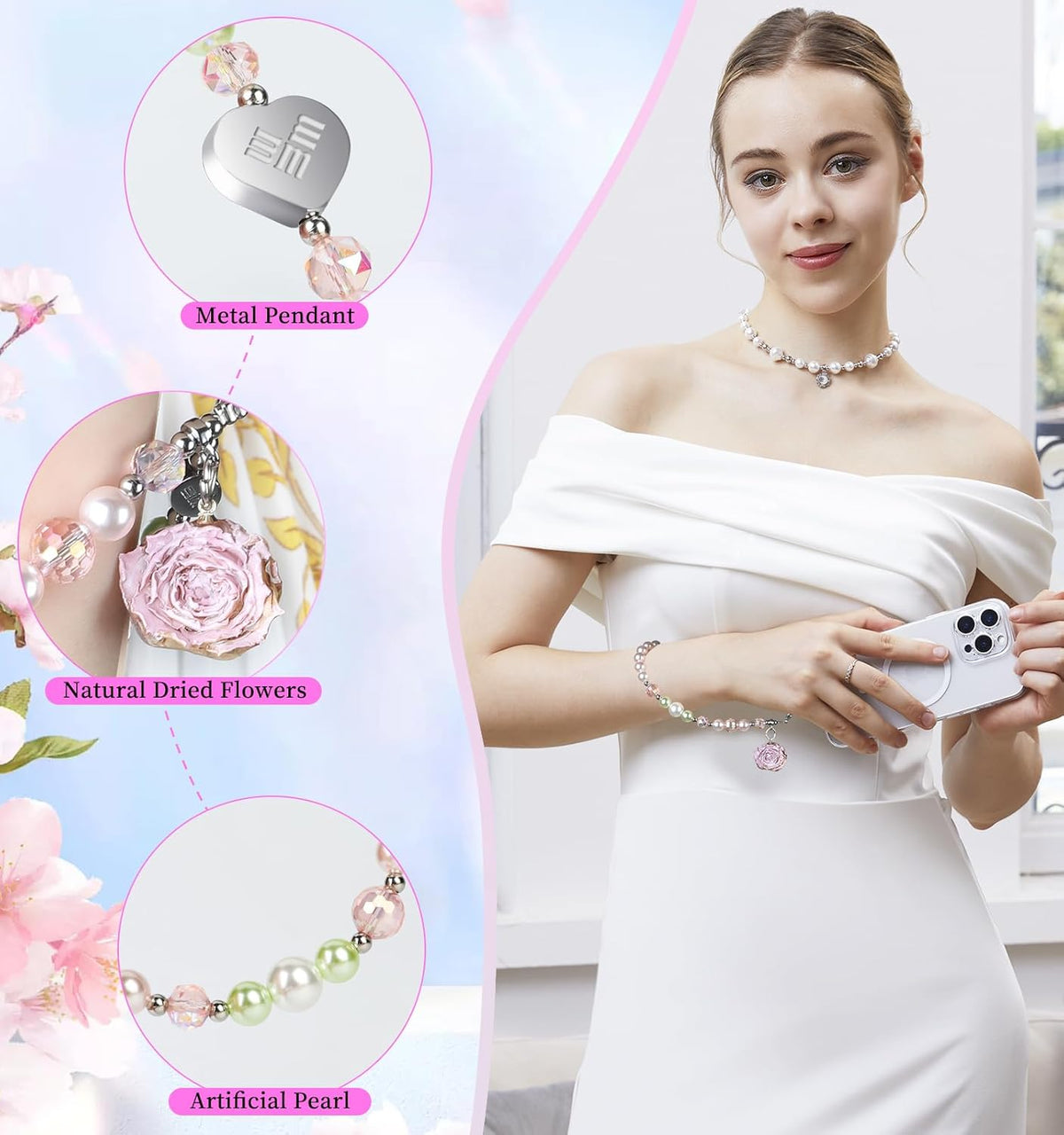 memumi Universal Phone Wrist Strap, Hand wristlet Strap for Women Anti-Theft Secure Lanyard for Smartphones Dried Flowers