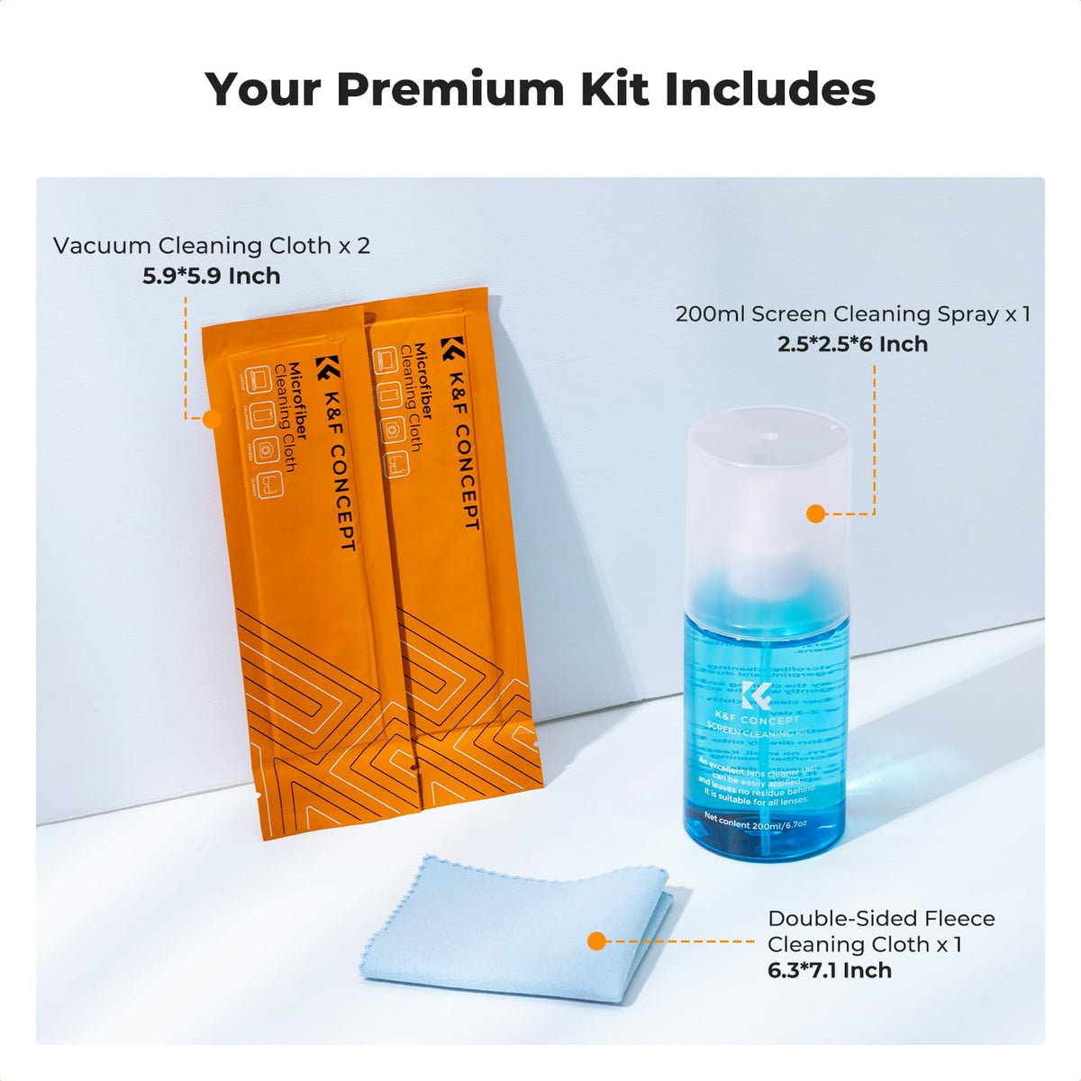 KF Concept Screen Cleaner Spray, with 2 Microfiber Cleaning Cloth, Touchscreen Cleaning Kit for LCD LED DVD TV, Smartphone, iPad, Laptop, Tablet Monitor, Computer Monitor, Electronic Devices (200ml)
