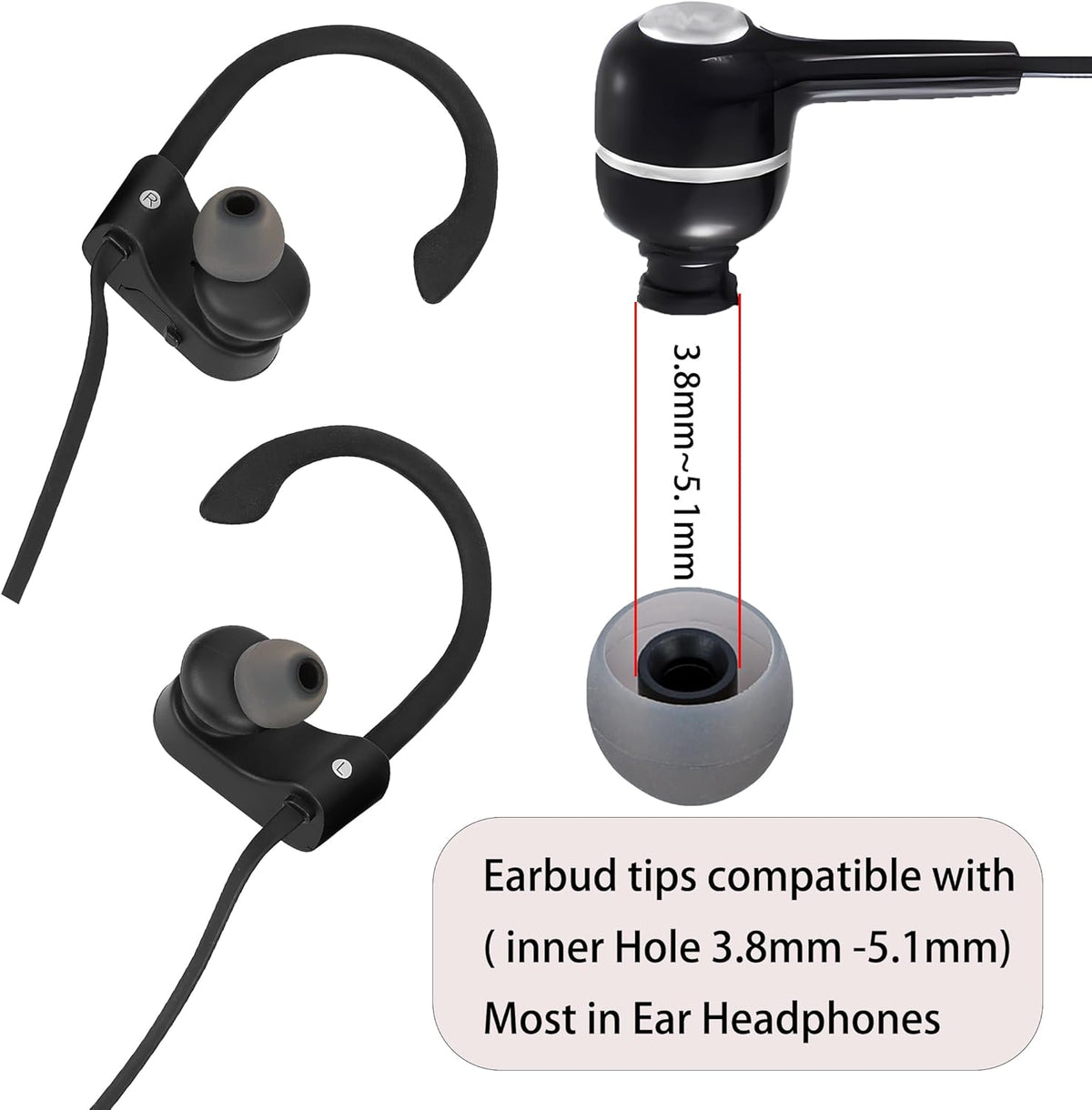 Earbud Replacement Tips - Silicone Earbuds in 3 Sizes (S, M, L) - Fit Most In-Ear Earbuds (Inner Hole 3.8mm -5.1mm) - 9 Pairs
