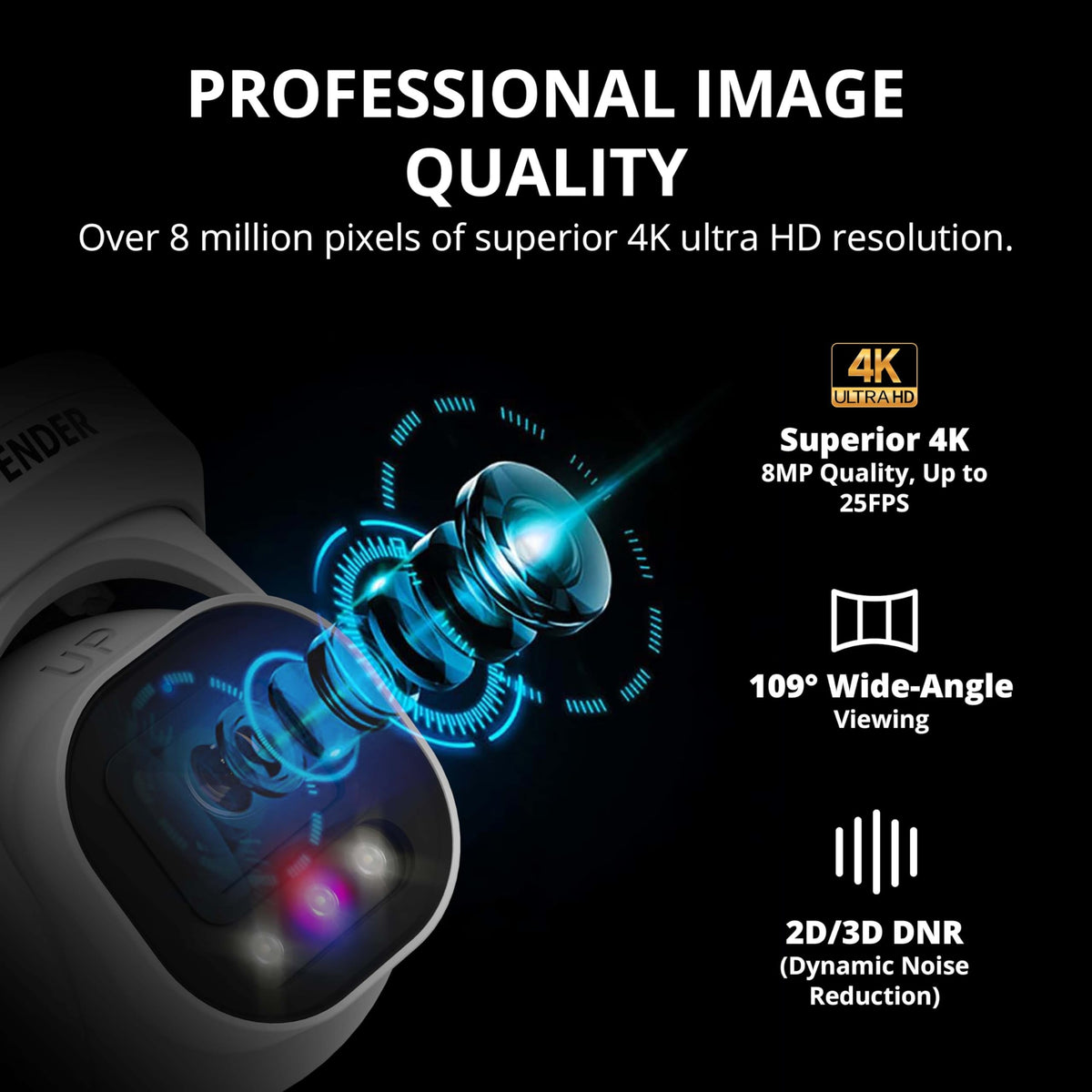 Defender AI Powered Sentinel Pro Turret 8CH NVR PoE Security Camera System, 6pc Metal Turret Cameras, 109° Wide Angle, IP66 Rated, Audio Recording