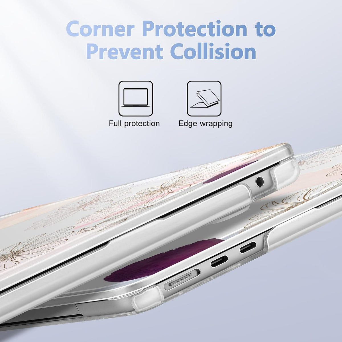 Case for MacBook Air 15 Inch 2025 2024 2023 Release M4 A3241 M3 A3114 M2 A2941, Hard Shell with Screen Protector & Keyboard Cover, Compatible with Touch ID - Floral