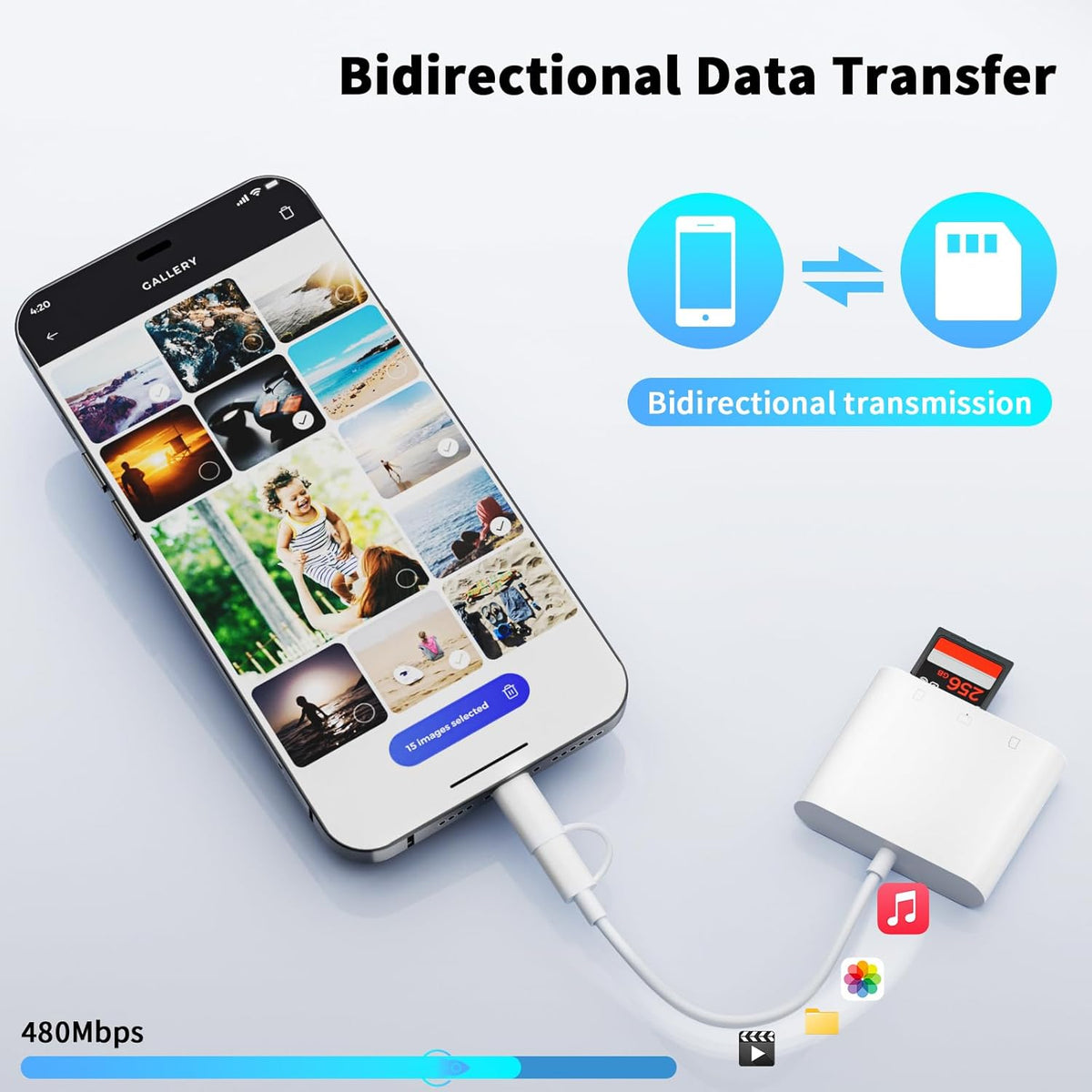 Lightning and USB C SD Card Reader for iPhone iPad Mac Android Phone Laptop, 3 in 2 Memory Card Reader Supports Compact Flash SD Micro SD CF Card, Digital Camera Adapter Plug and Play