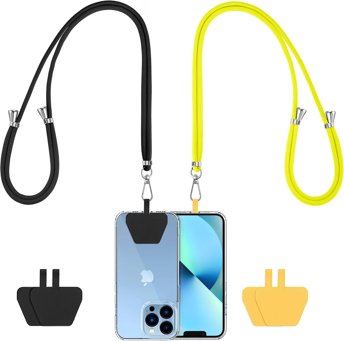 CACOE Phone Lanyard 2 Pcs-2 Pcs Adjustable Neck Strap, 4 Pcs Tether Tab, Universal Crossbody Multifuctional Cell Phone Lanyards Compatible with Most Smartphones(Black+Yellow)