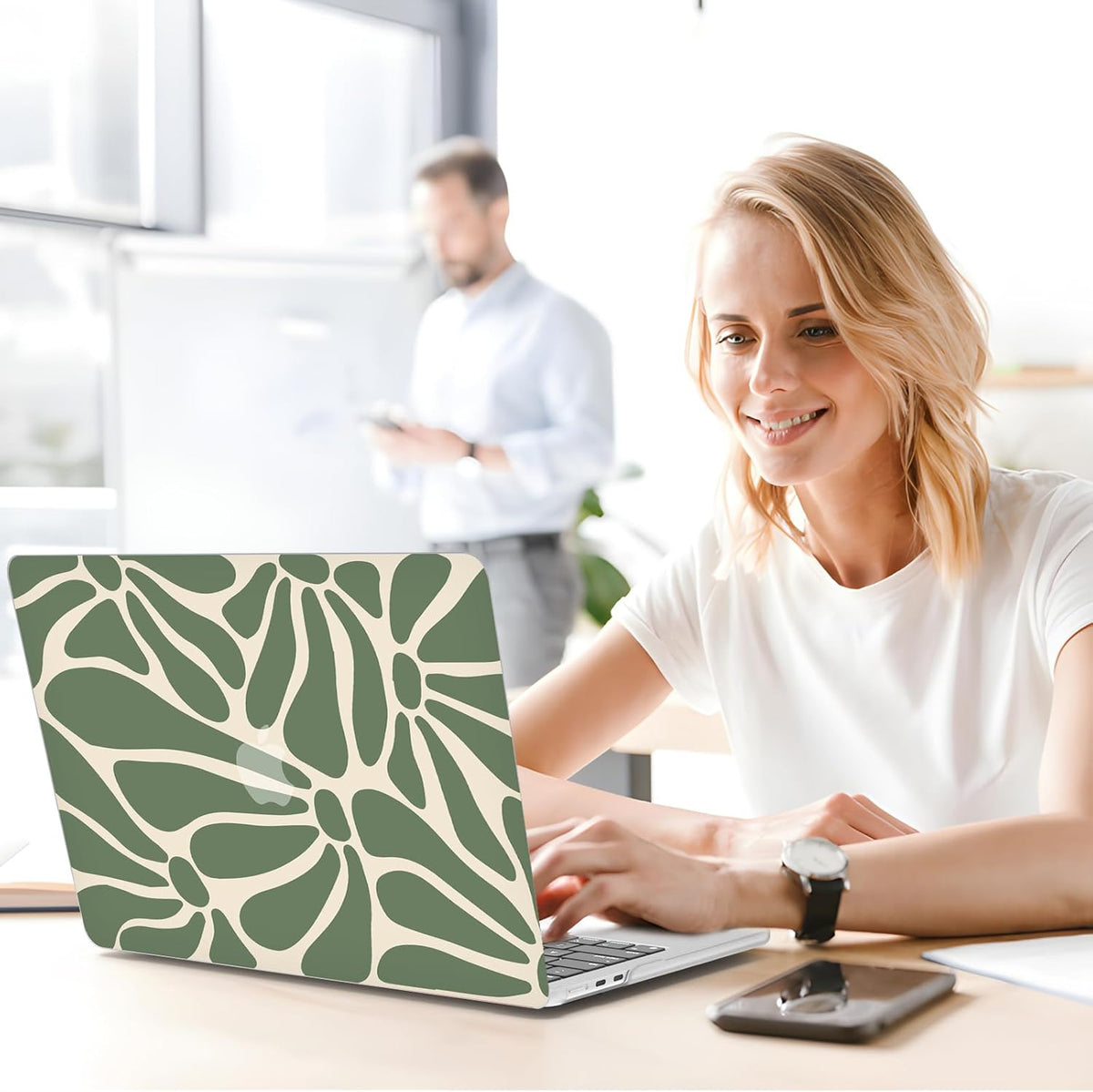 G JGOO Compatible with MacBook Air 13 inch Case 2025 2024 2023 2022 M4 A3240 M3 A3113 M2 A2681, Plastic Hard Shell for MacBook Air 13.6 inch Case + Keyboard Cover + Screen Protector, Abstract Flower