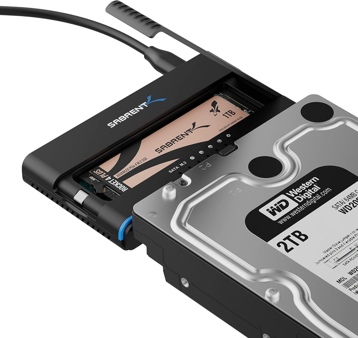 SABRENT USB 3.2 Type C M.2 PCIe NVMe + 2.5/3.5 Inch SSD & HDD Converter [DS-UCMH]
