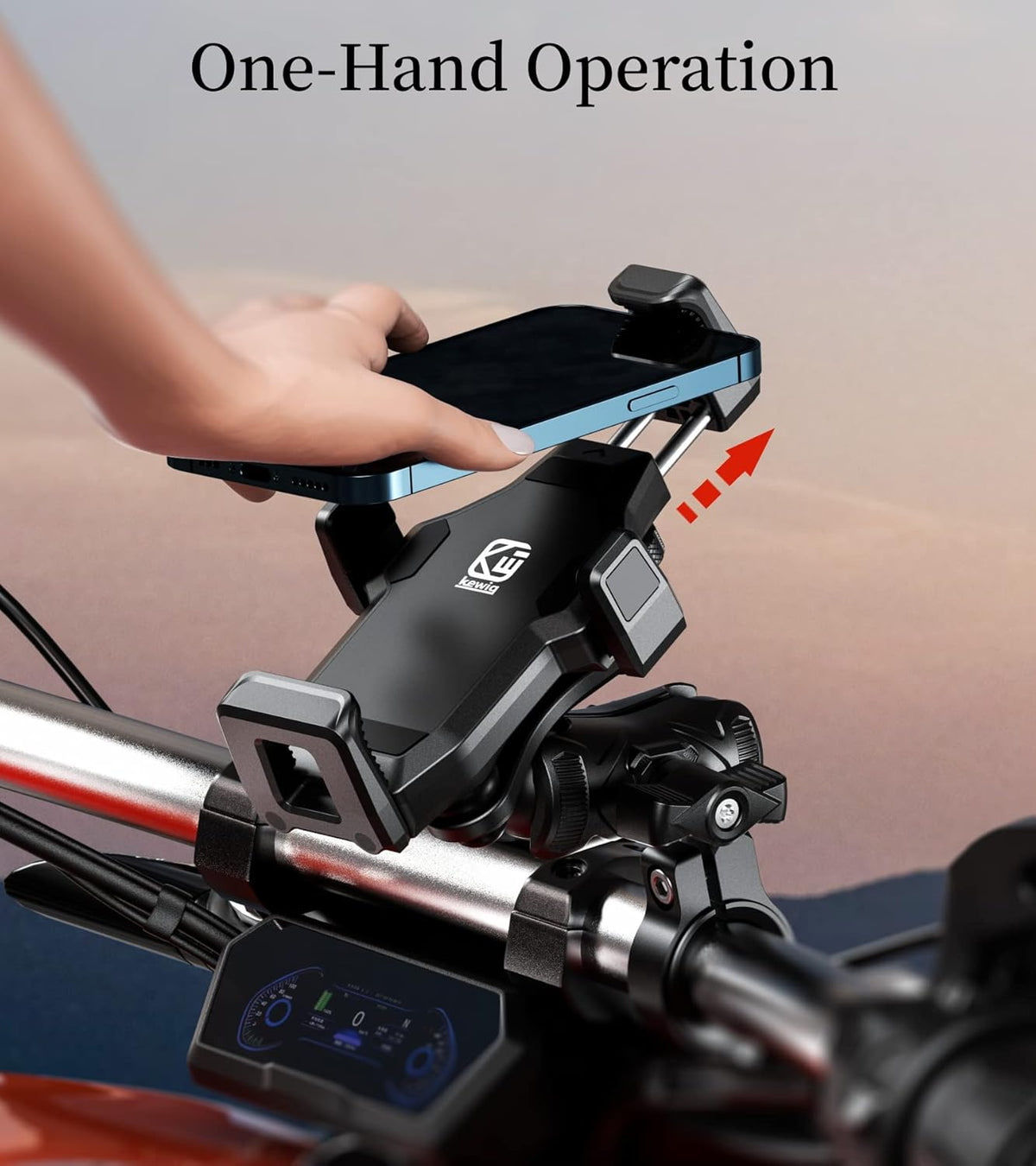Kewig Motorcycle Phone Mount- [Vibration Dampener] [High-Speed Secure Lock] Motorcycle Cell Phone Holder, Bike Phone Handlebar Mount for 4.7-7.2" Smartphone