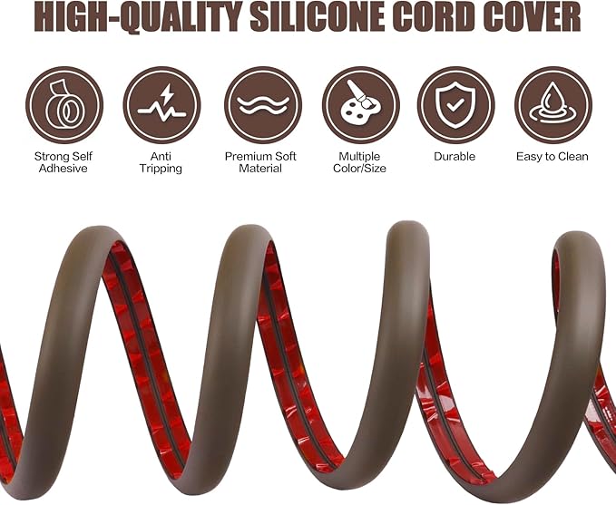 Floor Cord Cover Cable Cavity Self Adhesive Cord Hider Floor 10FT Floor Cable Management Power Cord Protector Floor Electric Cord Covers for Offices, Gym, Exhibitions (CoffeeBrown, 1.57" x 10')