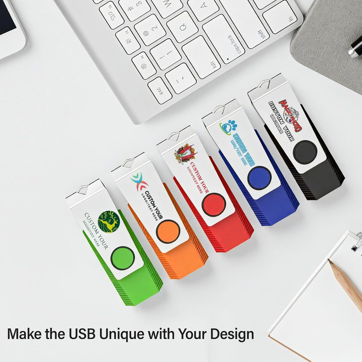Customizable Flash Drives 512MB, Wooolken Personalized USB 2.0 Drive 10/20/50/100 Pack, Custom Thumb Drive Engraved Logo USB Drive (Mixcolors)