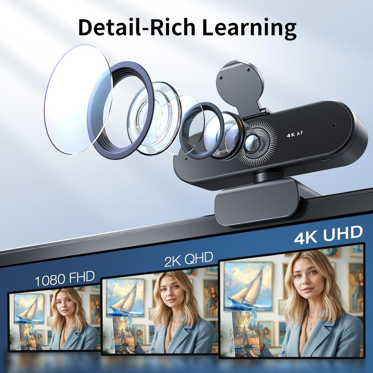 EMEET NOVA 4K Webcam for PC - Ultra 4K HD, PDAF Autofocus, Dual Noise-Cancelling Mics, 73° FOV, Auto Light Correction, USB-A, Privacy Cover, Ideal for High-End Business Meetings&Live Streaming
