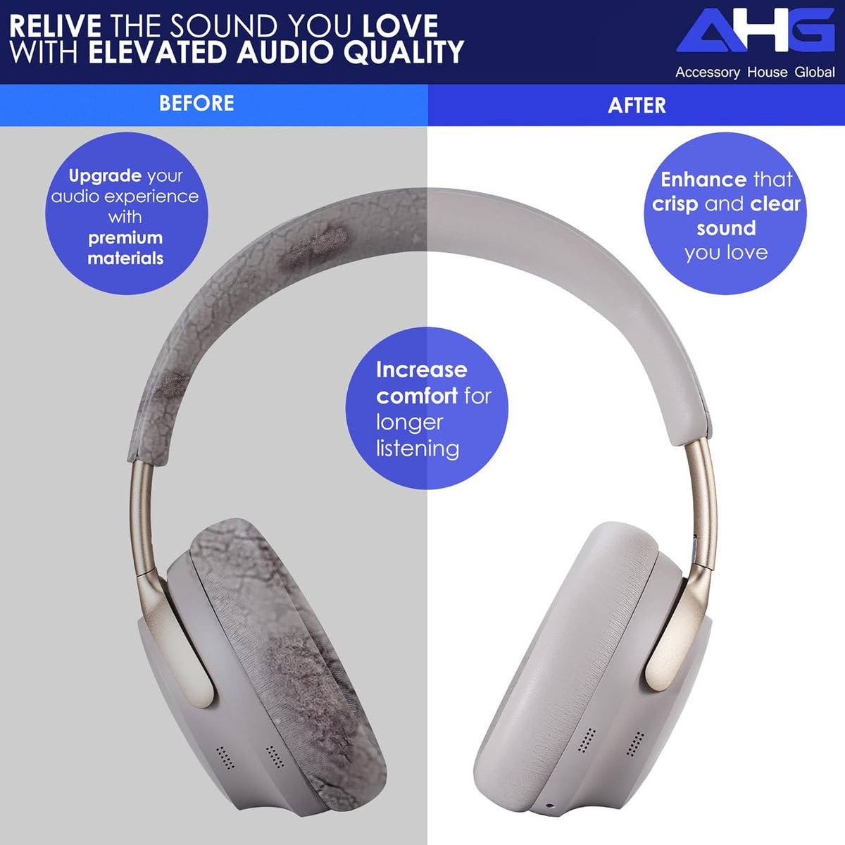 QC Ultra Replacement Ear pad and Headband Pad Kit Cushion Compatible with Bose QuietComfort Ultra Wireless Headphones (Sandstone). Easy DIY Installation + Great Comfort