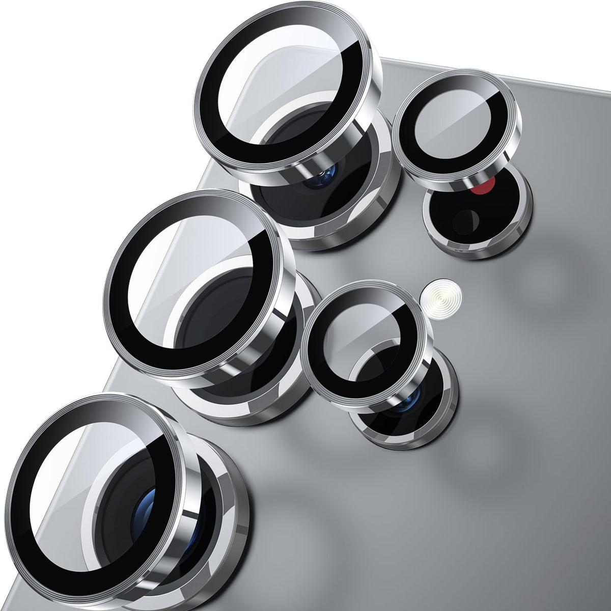 WSKEN for Samsung Galaxy S25 Ultra Camera Lens Protector - Ultra Thin Case Friendly, 9H Shatterproof Tempered Glass with Aluminum Metal Circle Camera Screen Protector Cover Accessories, Silver