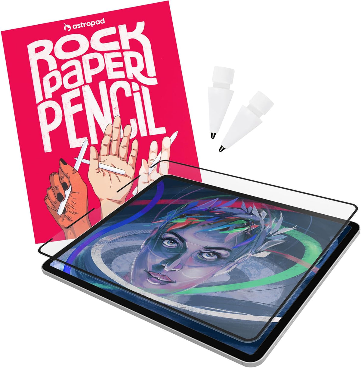 Astropad Rock Paper Pencil v2.0 – Paper Screen Protector for iPad 10.2 (7th, 8th, 9th Gen) + point Apple Pencil Tips 2 Pack – Compatible with Apple Pencil 1st and 2nd Gen