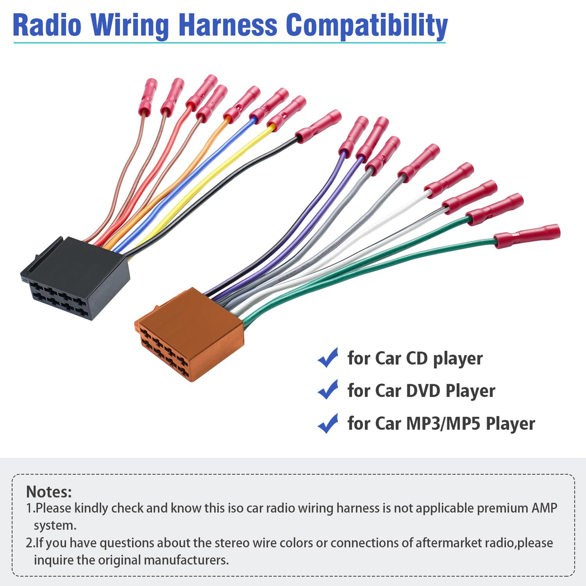 Adapter,16Pin Car Radio Stereo Wiring Harness ISO Radio Wire Harness with Butt Connector Replacement Cable