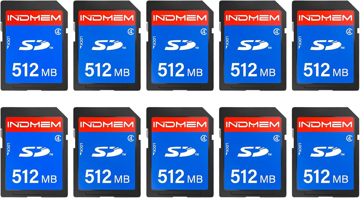 INDMEM SD Card 512MB, 10 Packs Class 4 512MB Flash Memory Card MLC Standard Secure Digital Cards Camera Cards