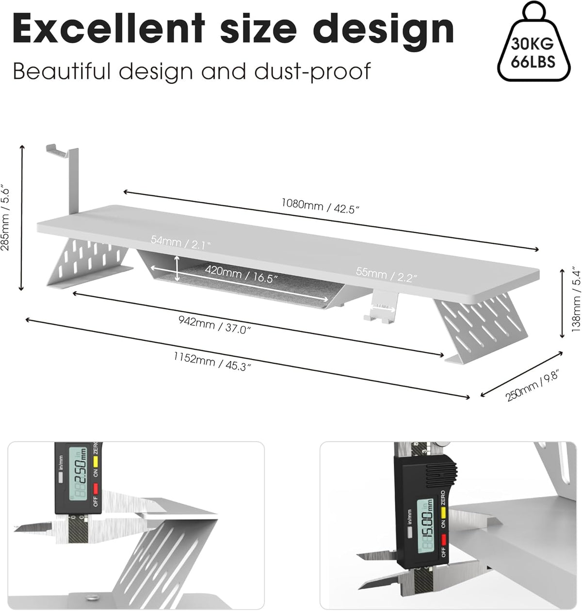 Fenge Dual Monitor Stand, 42.5 Inch Monitor Riser for Desk, Wood Desk Shelf for 2 Monitors, 2 Tier Monitor Shelf with Headphone Stand & Phone Holder