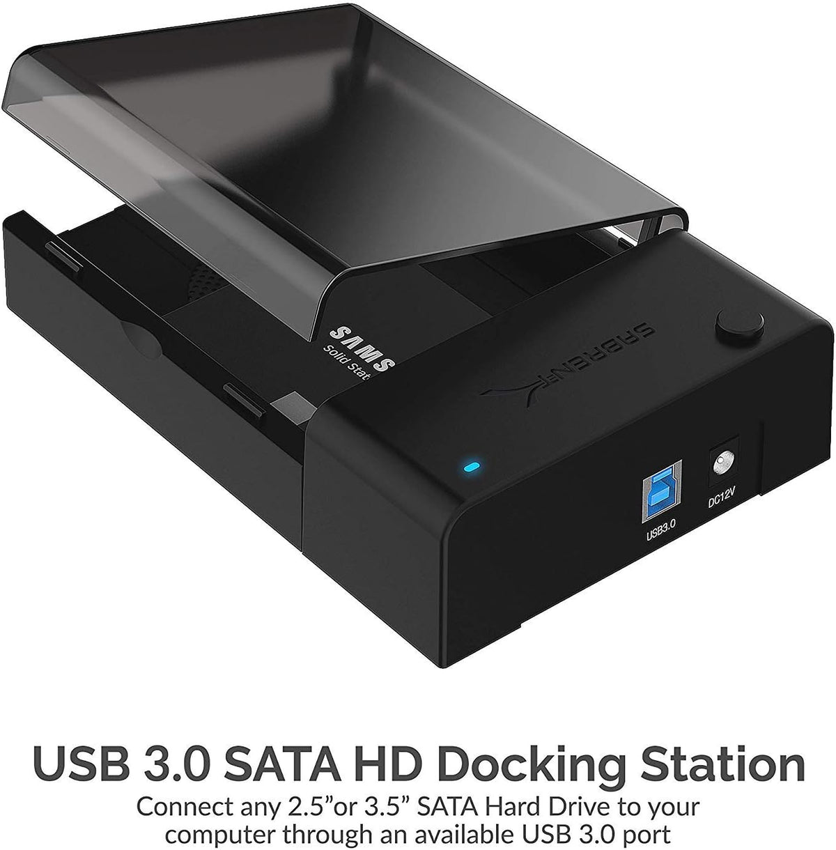 SABRENT USB 3.0 to SATA External Hard Drive Lay Flat Docking Station with Built in Cooling Fan for 2.5 or 3.5in HDD, SSD [Support UASP and 22TB] (EC-DFFN)