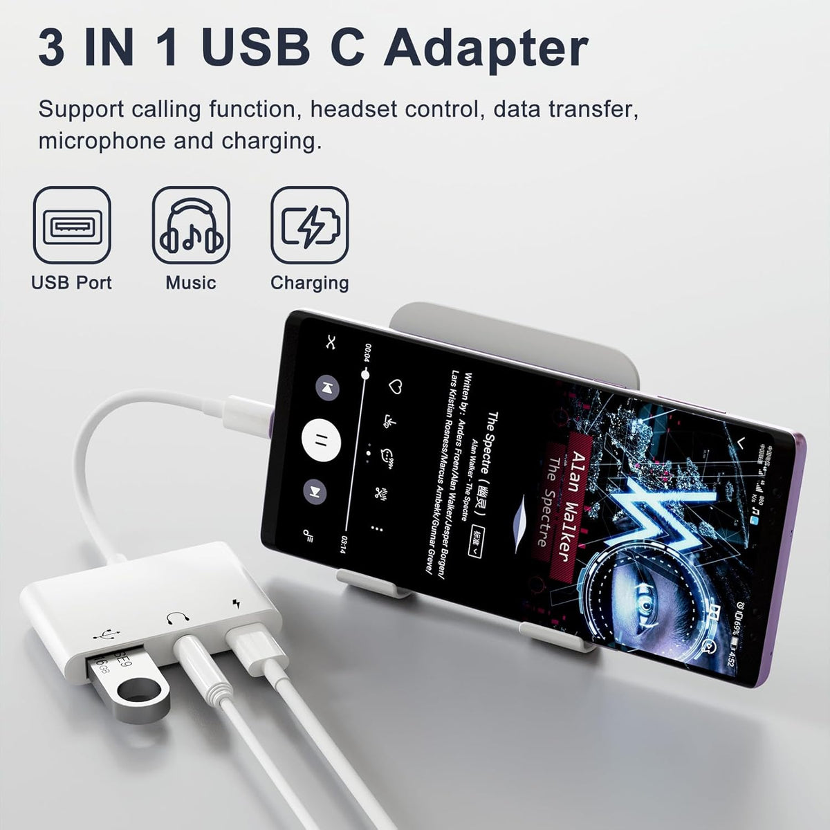 USB C to 3.5mm Jack Headphone Adapter with Charger OTG Cable Adapter, Type C to Aux Audio Earphones Splitter for Samsung Galaxy S22 Ultra S21 S20 i-Pad Pro Air Pixel 4 Laptops