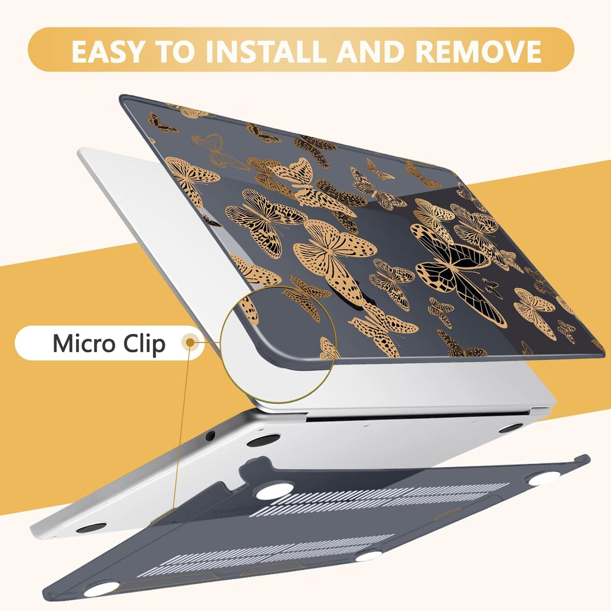 Compatible with MacBook Air 13.6 inch Case, M4 A3240/M3 A3113/M2 A2681 (Released 2025 to 2022), Hard Shell, Keyboard Cover, Screen Protector, Webcam Cover & Type-C Adapter, Butterfly
