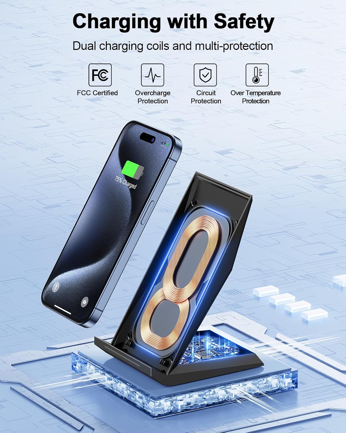 Fast Wireless Charger, [2 Pack] NANAMI Qi Certified Wireless Charging Stand for iPhone 16/16 Plus/16 Pro/16 Pro Max/15/14/13/12,10W for Samsung Galaxy S25/S25+/S25 Ultra/S24/S23/S22/S21, Pixel 6/5/4XL