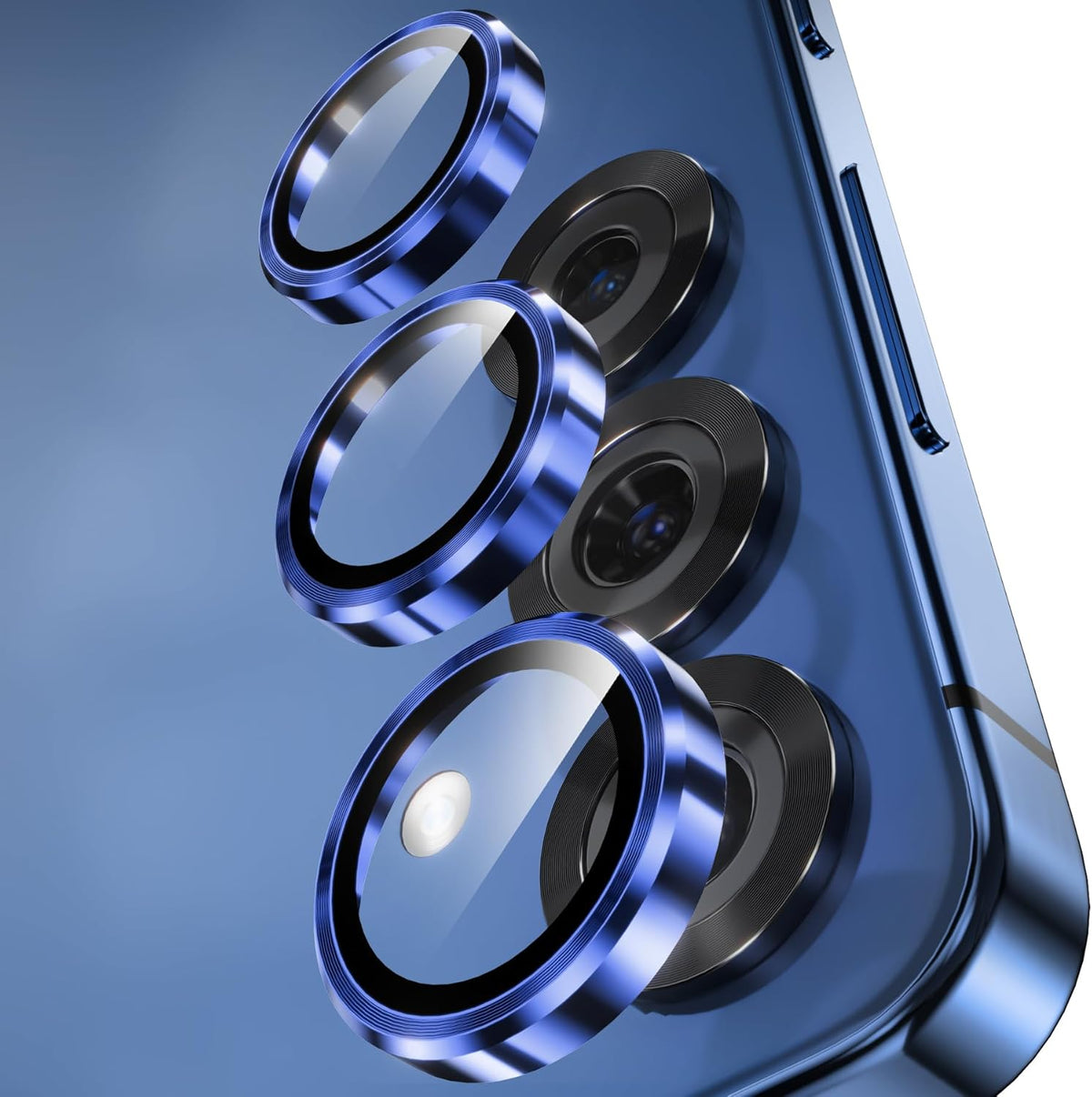 YWXTW Camera Lens Protector for Samsung Galaxy S25 Accessories [1:1 Fit & Ultra Clarity] 9H Tempered Glass Metal Individual Ring Camera Cover Screen Protector for S25, Case Friendly (Navy)