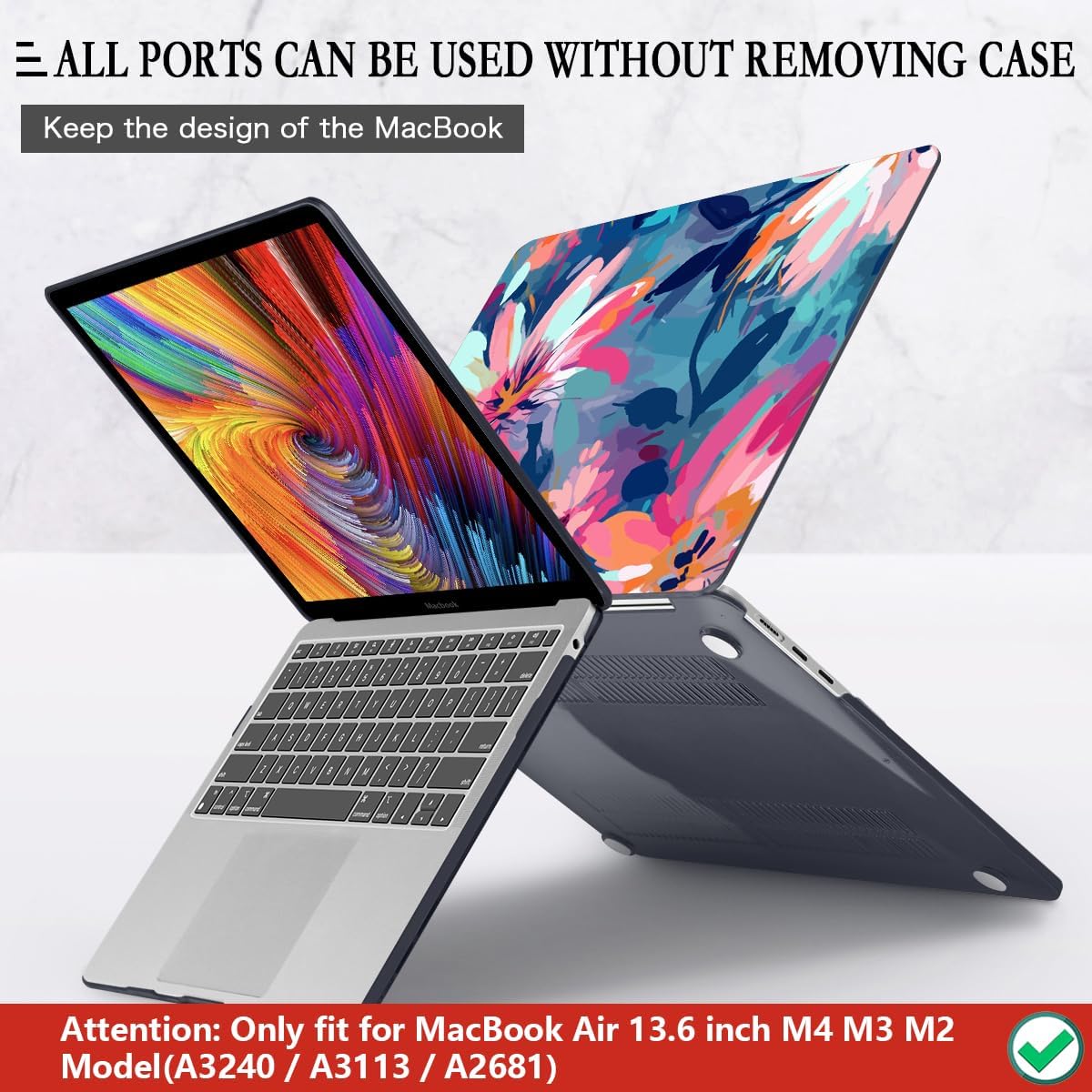 CISSOOK Compatible with MacBook Air 13.6 inch Case 2025 2024 2023 2022 Release M4 M3 M2 Chip A3240 A3113 A2681, Plastic Hard Shell Case &Keyboard Cover& Screen Protector, Muti-Color Painting