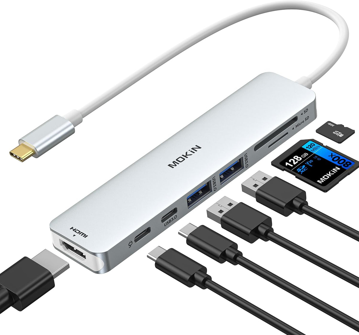 MOKiN 7 in 1 USB C Dongle with HDMI, SD/TF Card Reader, Data Port, 100W PD, 2 USB 3.0 for MacBook Pro/Air, Dell XPS, Lenovo Thinkpad