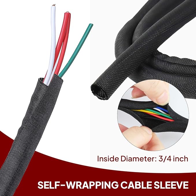 BuyUneed Black Split Braided Cable Management Sleeves 3/4inch -12Feet
