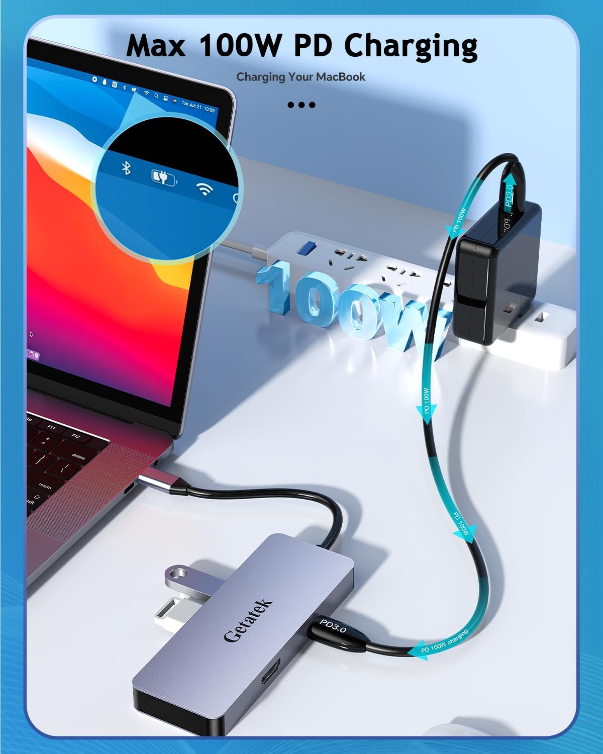 USB C Hub, 7 Ports USB C Multiport Adapter with 4K HDMI, 100W PD Charging, USB 3.0 5Gbps Data Port and 2 USB 2.0，TF/SD Card Reader, for MacBook Air, MacBook Pro, iPhone 15, iPhone 15 Pro Max