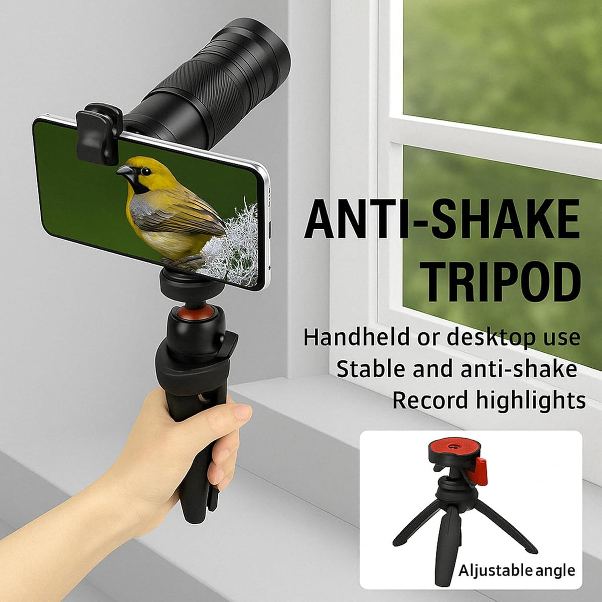 40X Telephoto Lens with Tripod for iPhone Android Phones, 2-in-1 Mobile Phone Camera Lens Kit with Universal Clip, HD Magnifier for Smartphone Photography - Compatible with All Smartphones