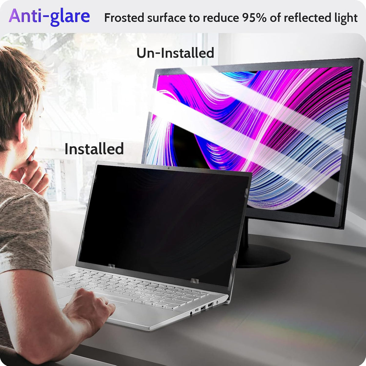 14 Inch Laptop Privacy Screen for 16:9 Computer Monitor, Anti Glare Blue Light Filter Protector, Removable 14inch Security Shield Compatible With Lenovo Hp Dell Acer Asus Thinkpad Envy Xps