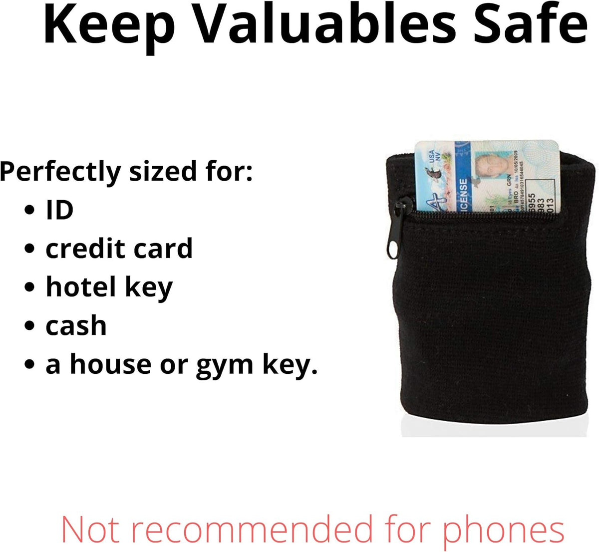 Suddora Zipper Wrist Pouch - Sweatband/Wristband Wallet for Keys, ID, Cards, Cash